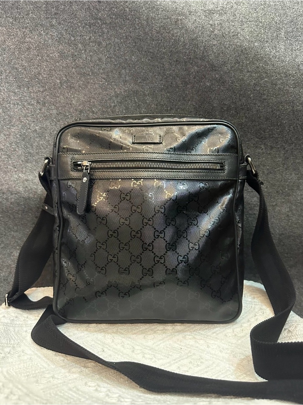 Gucci Black GG Monogram Crossbody Messenger Bag